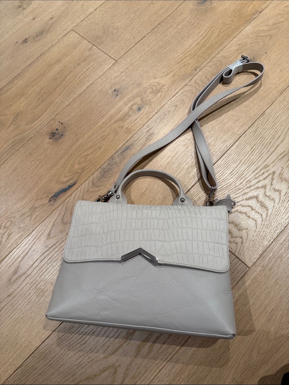 Poppy Barley Cream Croc-Texture Top-Handle Satchel